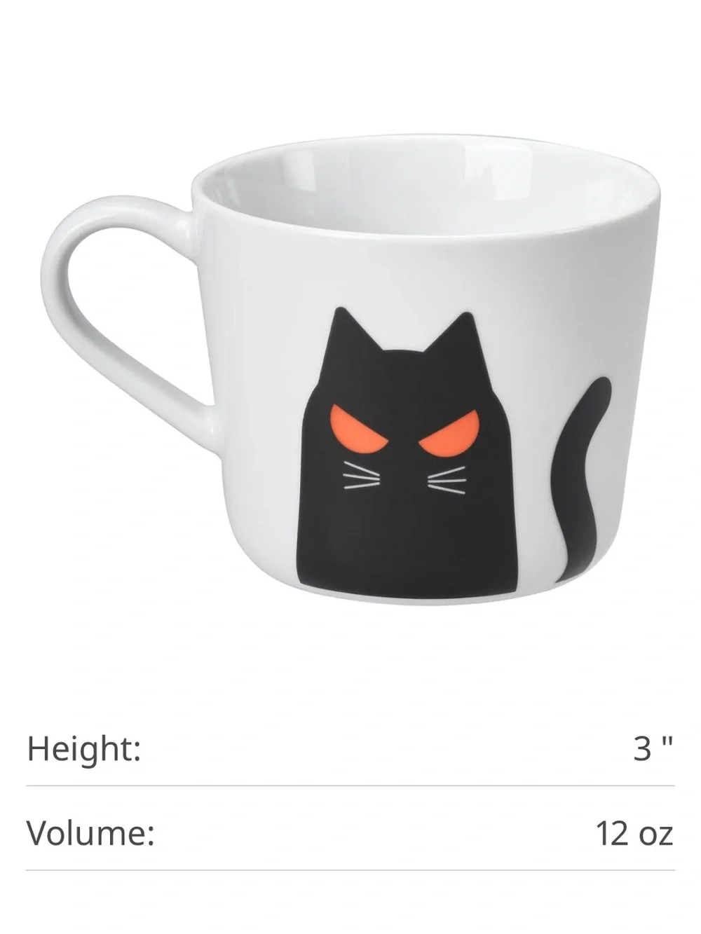 IKEA White Mug with mad Black Cat Motif Halloween for tea milk coffee water new